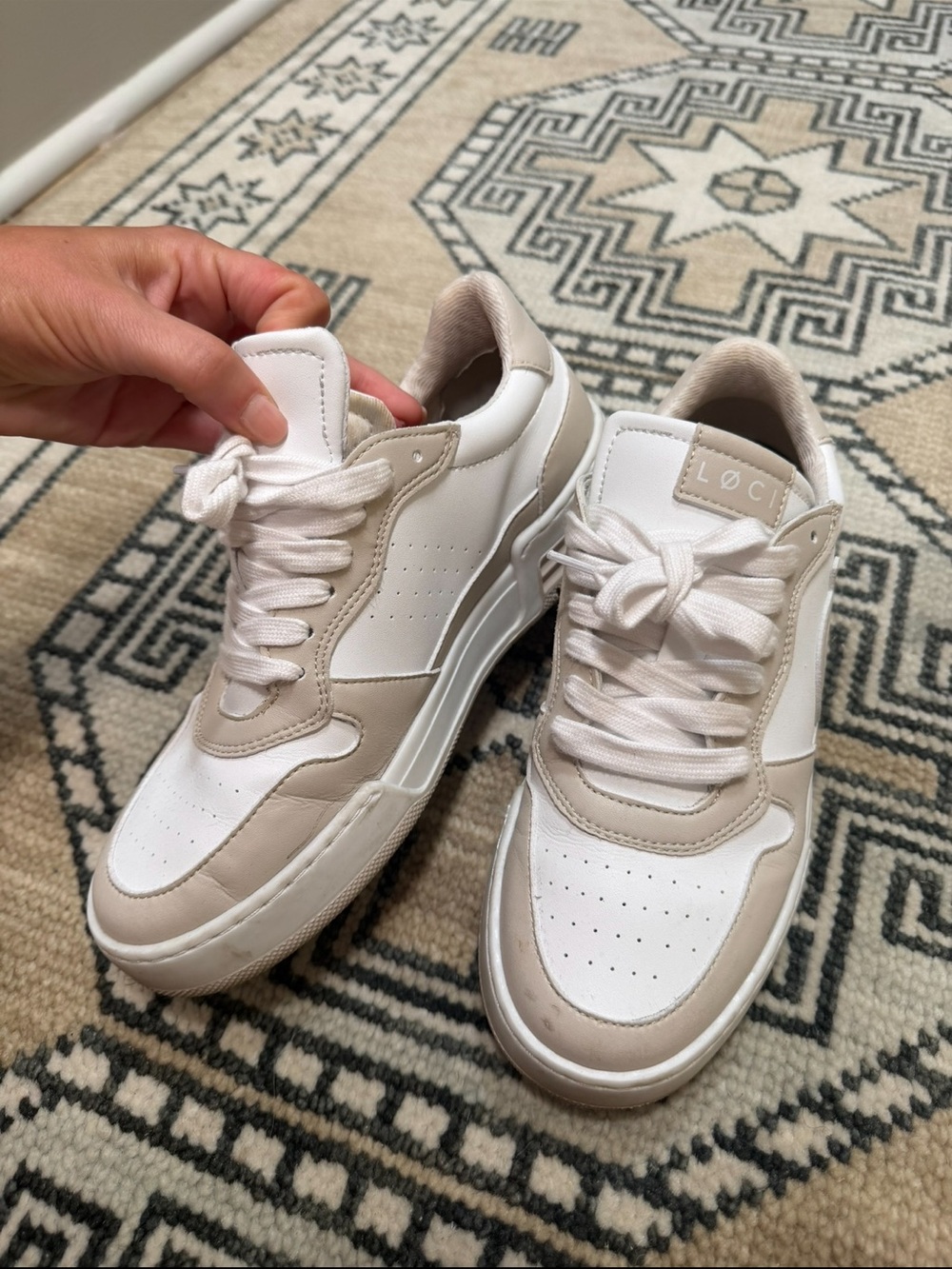 Women's Low-Top Sneakers in White and Beige